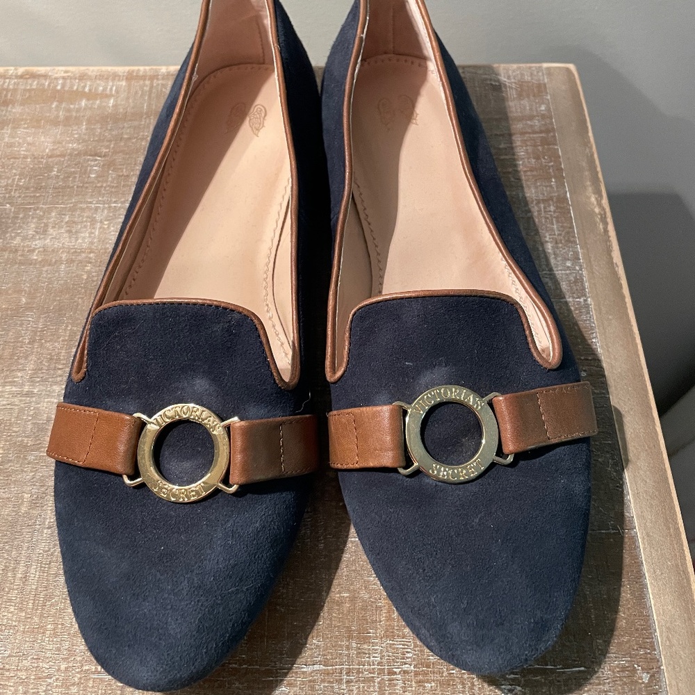 Victoria's Secret Navy Blue Suede Loafers Flats Size 8